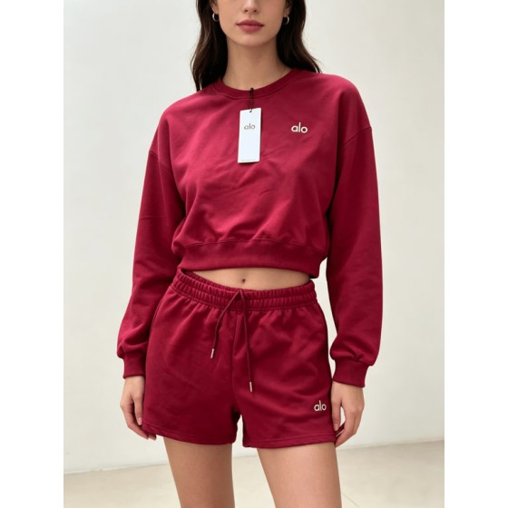 Women's ALO Short Crew Neck Suit (Burgundy)